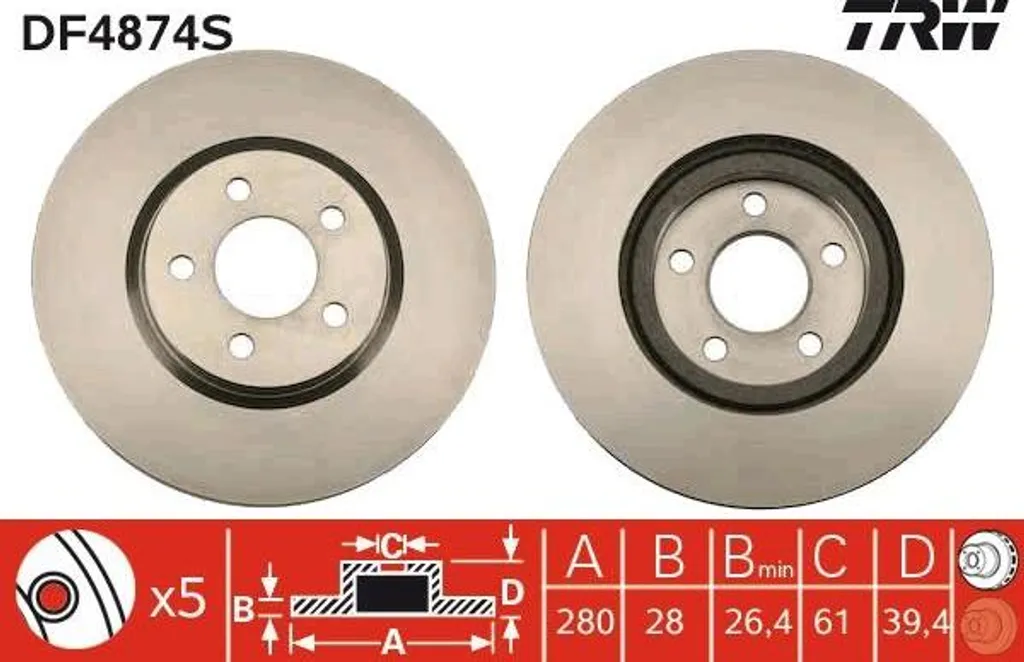 Disque de frein haute sécurité TRW DF4874S finition OE 5273141AA
