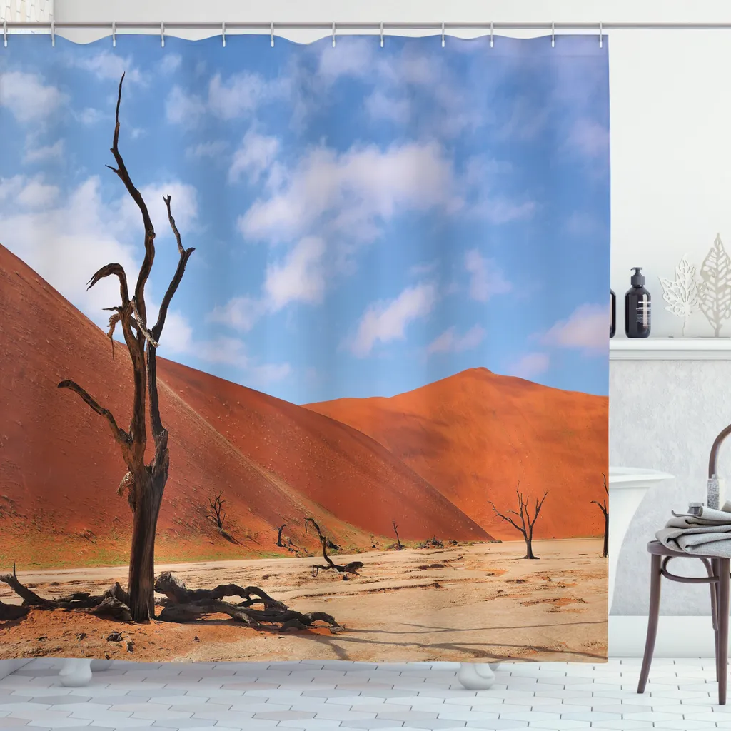 ABAKUHAUS Rideau de Douche Africain Arbre Désert 175x240cm Bleu Marron