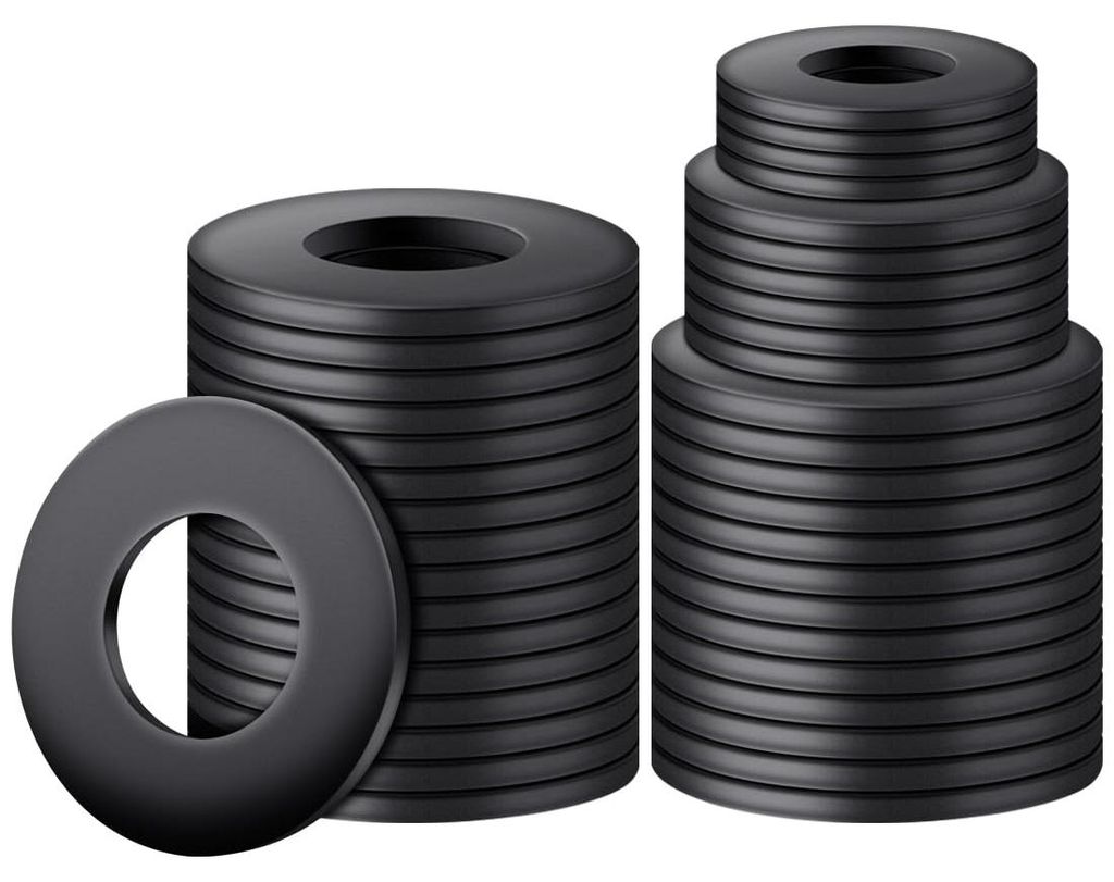 100 Stück Flachringe M6 x 12 mm, schwarze Gehäuseringe, Distanzstücke aus Kohlenstoffstahl, Dichtringe, Distanzstücke für Gewindestangen und S...