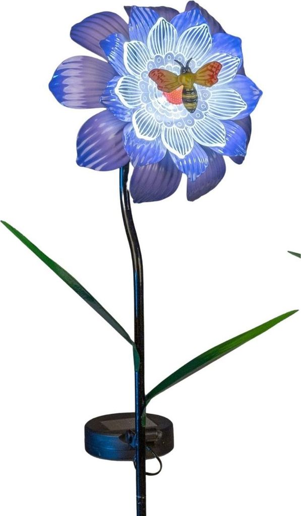 Gartenstecker Blüte mit Biene flieder H. 90cm mit Solarlicht Metall Formano S26