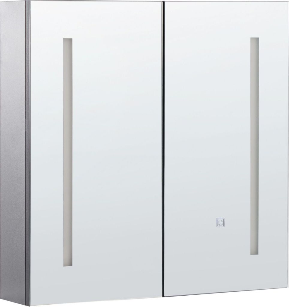 BELIANI Bad Spiegelschrank Schwarz Sperrholzplatte 2 türig 60x60 cm mit LED-Licht Fächern Wandeinbau Modern Trendy Badezimmer Möbel