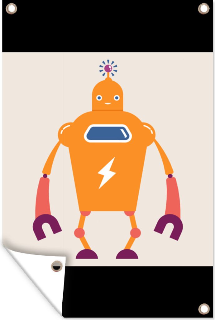 MuchoWow 60x90 cm Outdoor-Poster Gartendeko Sichtschutz Garten Poster für den Garten Roboter - Antenne - Orange - Blitzschlag - Junge - Kinder