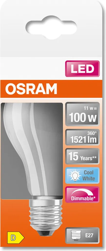 Ampoule LED Filament OSRAM E27 12W (100W) Blanc Froid 4000K Réglable Mat - 9