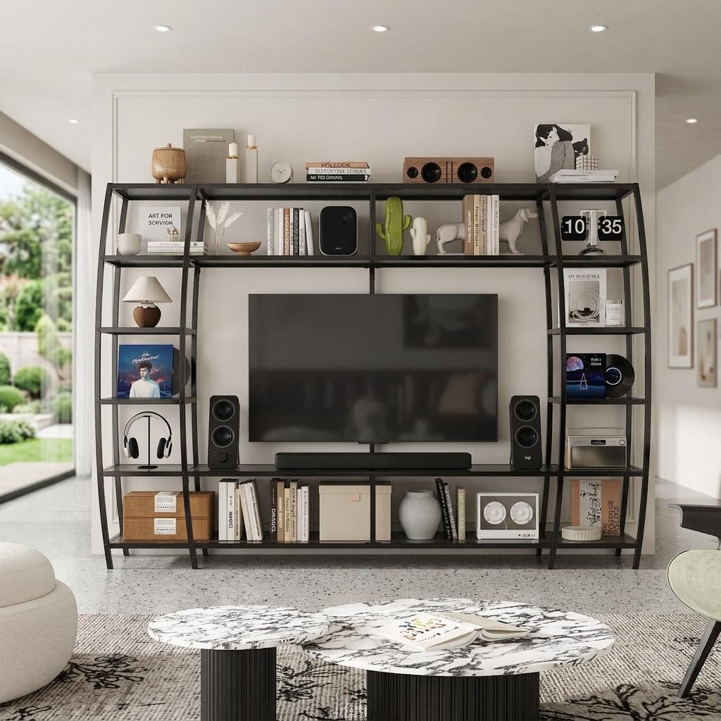 TV-Wand mit 6 Ablagen, Großes TV-Schrank, TV-Wandrahmen, Produktbild 