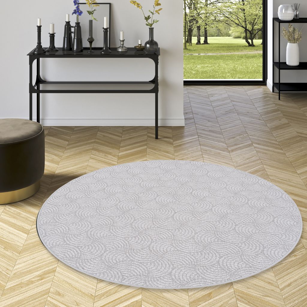 Feinschlinge Designer Teppich Rund Circle Grau, Größe:200 cm Rund