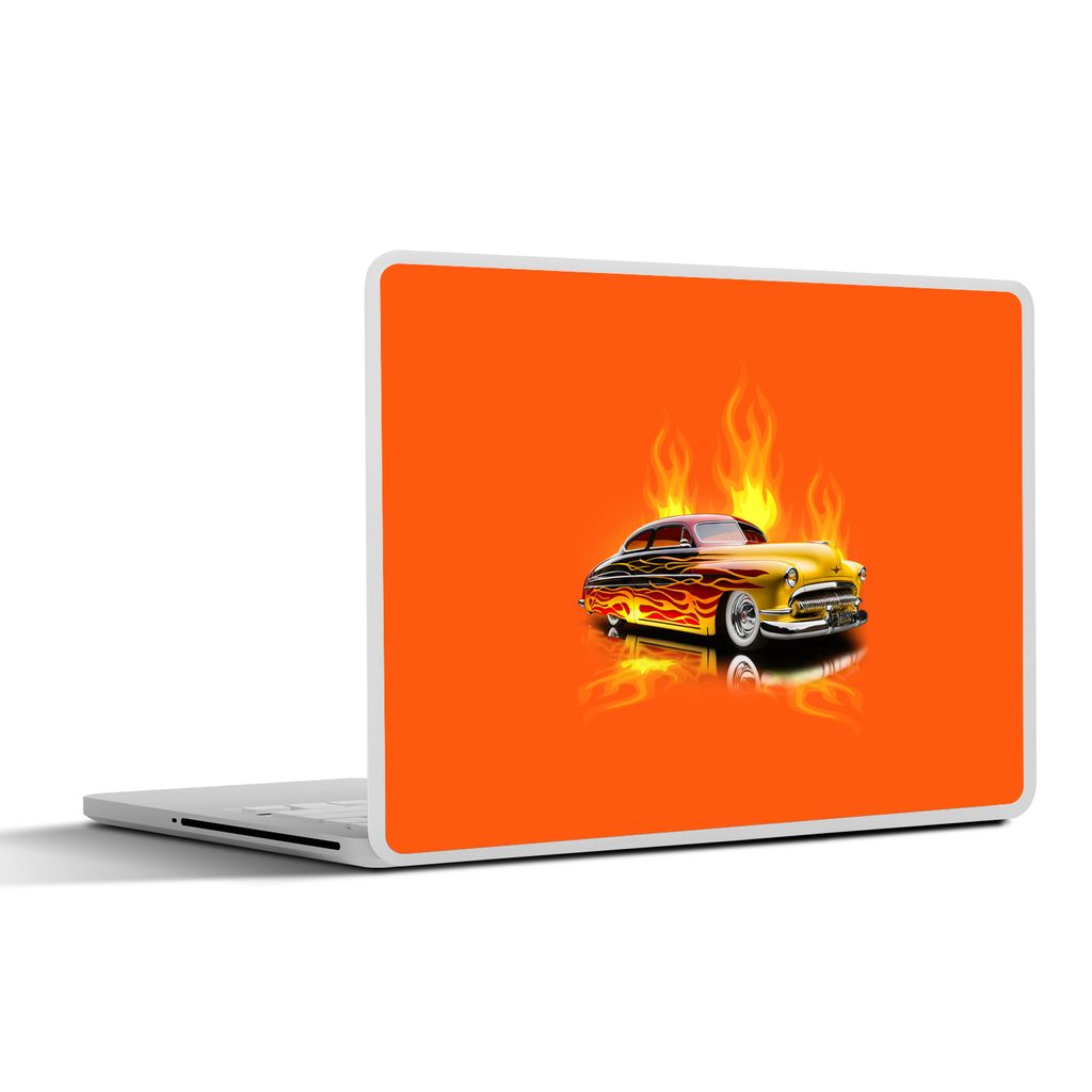MuchoWow Laptop Aufkleber Sticker Cover Auto - Flammen - Orange - Feuer - Vintage 32.5x23.5 cm - Sticker für Laptop - Selbstklebend