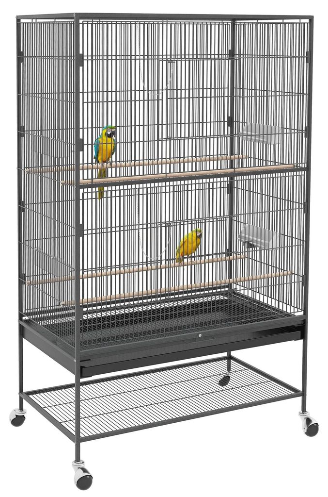 Jaula para pájaros PawHut con 2 puertas y ruedas, para aves Imagen del producto 