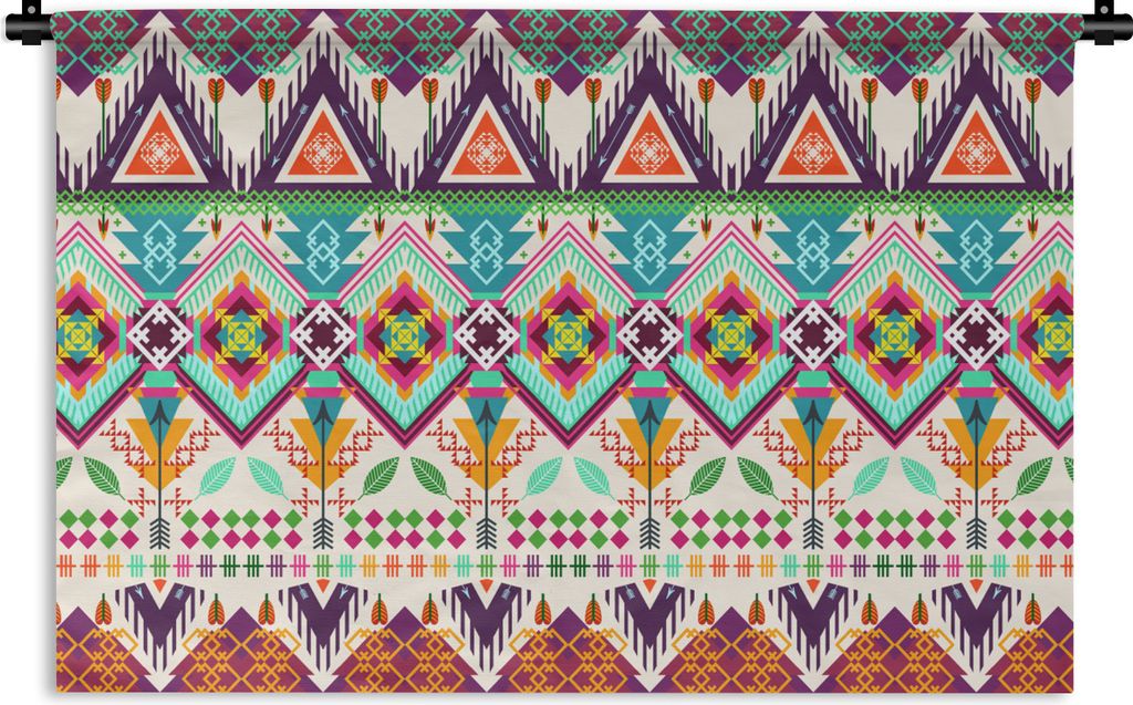 MuchoWow Wandteppich Wandbehang Azteken - Südamerika - Muster 90x60 cm Tapisserie Dekoration Wandtuch - Wandskulpturen - Bildteppich