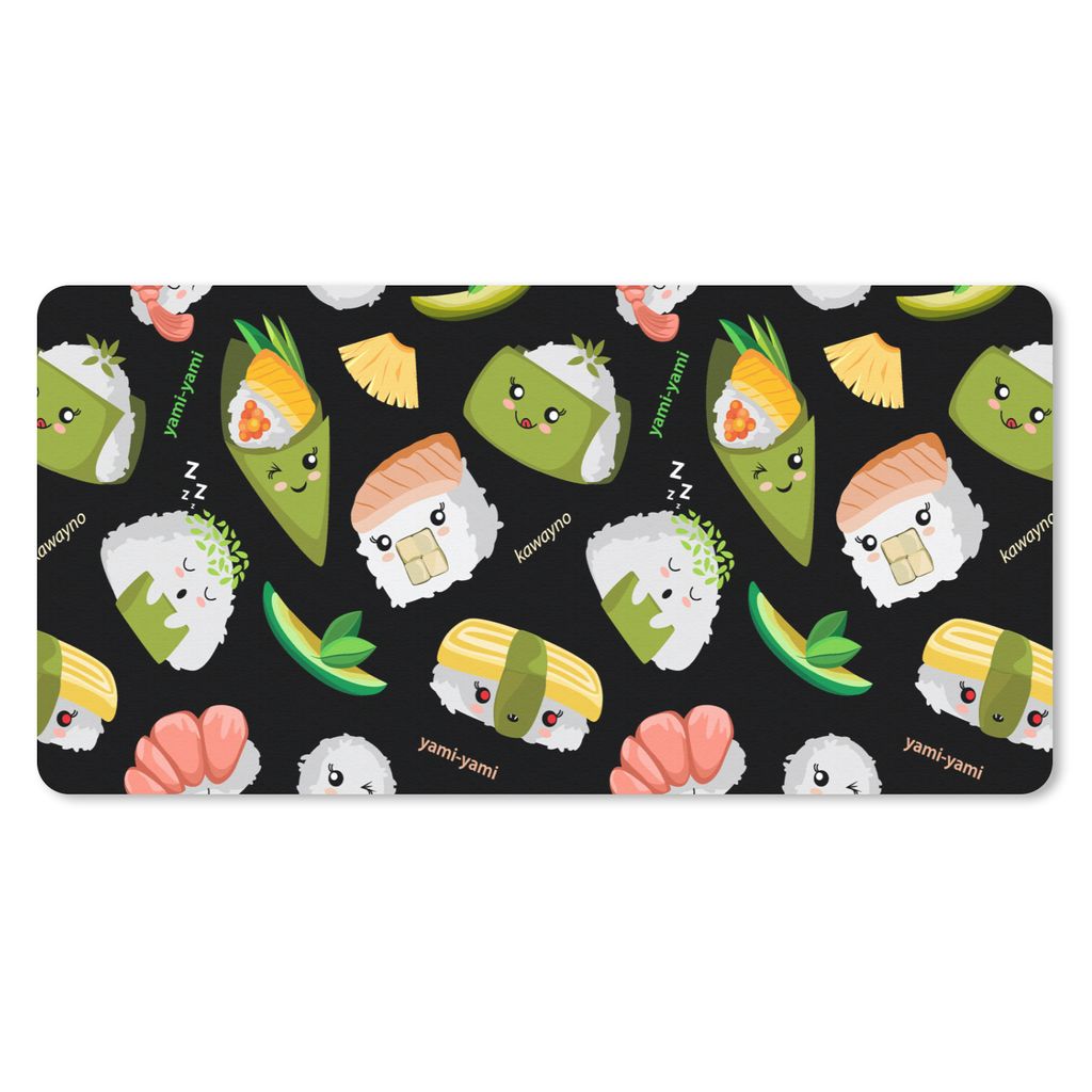 MuchoWow Schreibtischunterlage Kawaii - Sushi - Schablonen 80x40 cm - XXL Mauspad - Gaming Mauspad