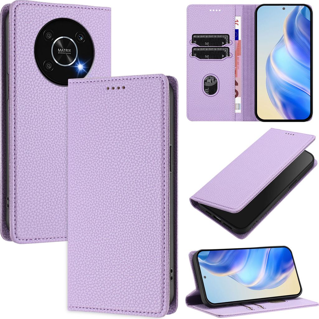Litchi Leder Handyhülle für Honor X9 5G/Honor X9 4G Wallet Kartenfächer Standfunktion Hülle Violett