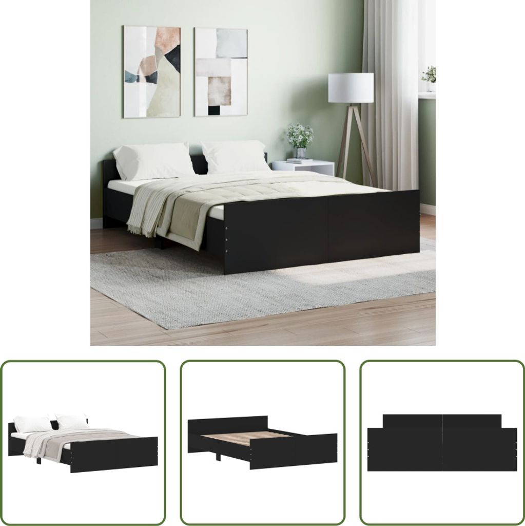 The Living Store Bettgestell mit Kopf- und Fußteil Schwarz 140x190 cm