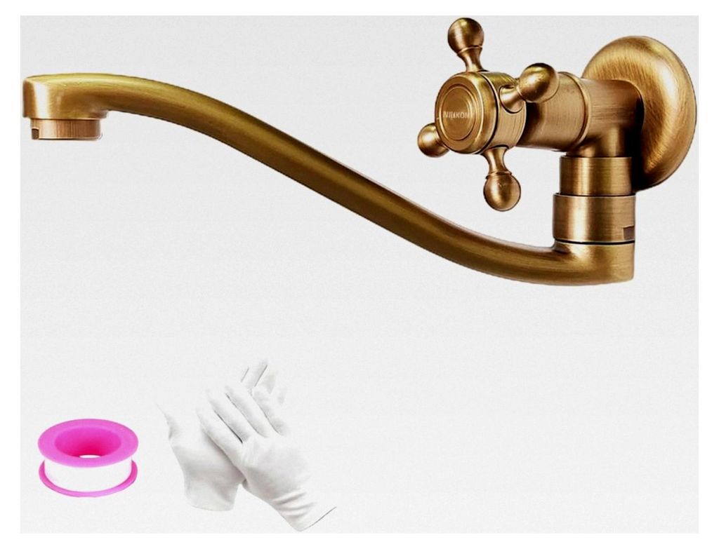 Wandmontierter Wasserhahn aus Messing im Retro-Stil, Kaltwasserhahn für Garten, 180° drehbar, Spültischarmatur für Küche und Badezimmer, Wasch...