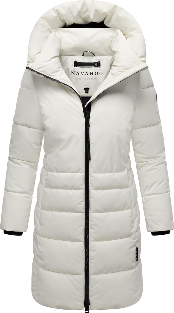 Navahoo Damen Wintermantel lang Steppjacke Outdoor Parka gefüttert Kapuze & Kragen Mondnebel Offwhite Gr. 34 - XS