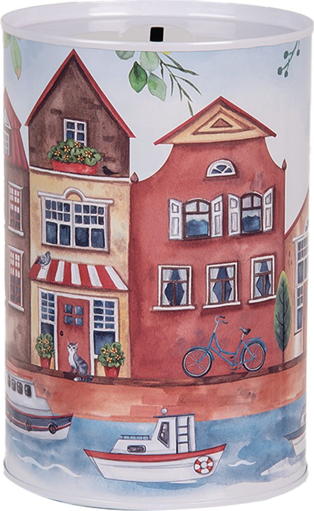 Clayre & Eef Spardosen Ø 10x15 cm Blau Metall Häuser Produktbild 