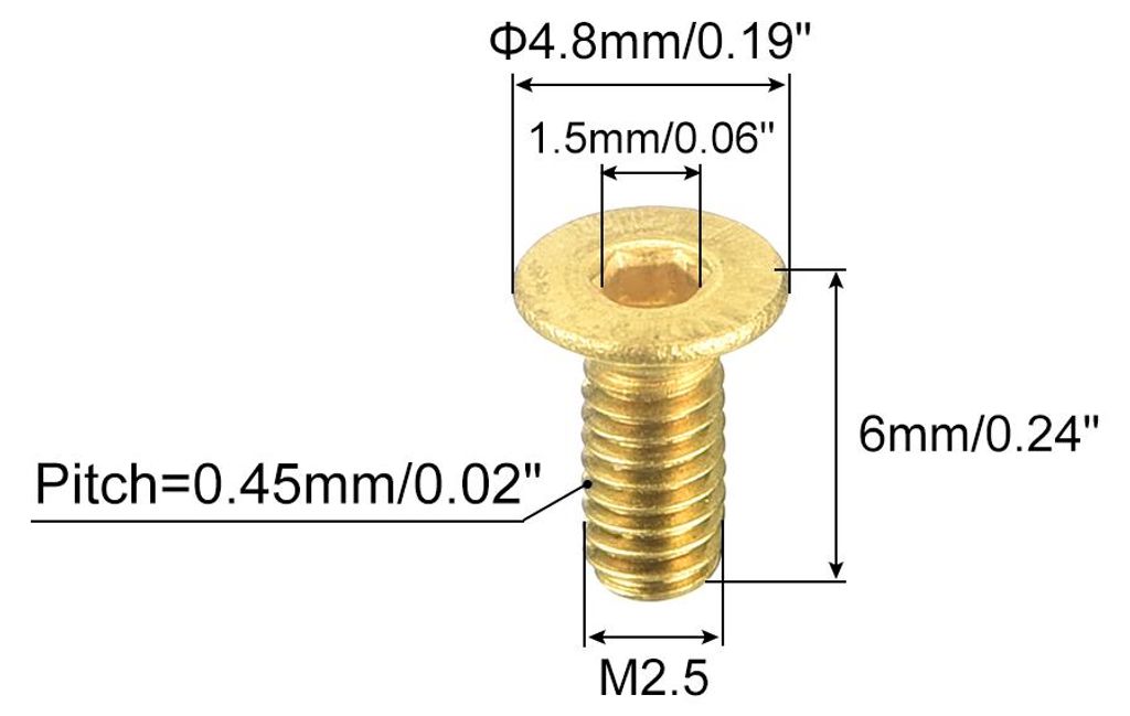 6 Stš¹ck Senkkopf-Innensechskantschrauben, M2.5-0.45 x 6mm Messing Senkkopfschrauben Innensechskant Antrieb Befestigungsschrauben