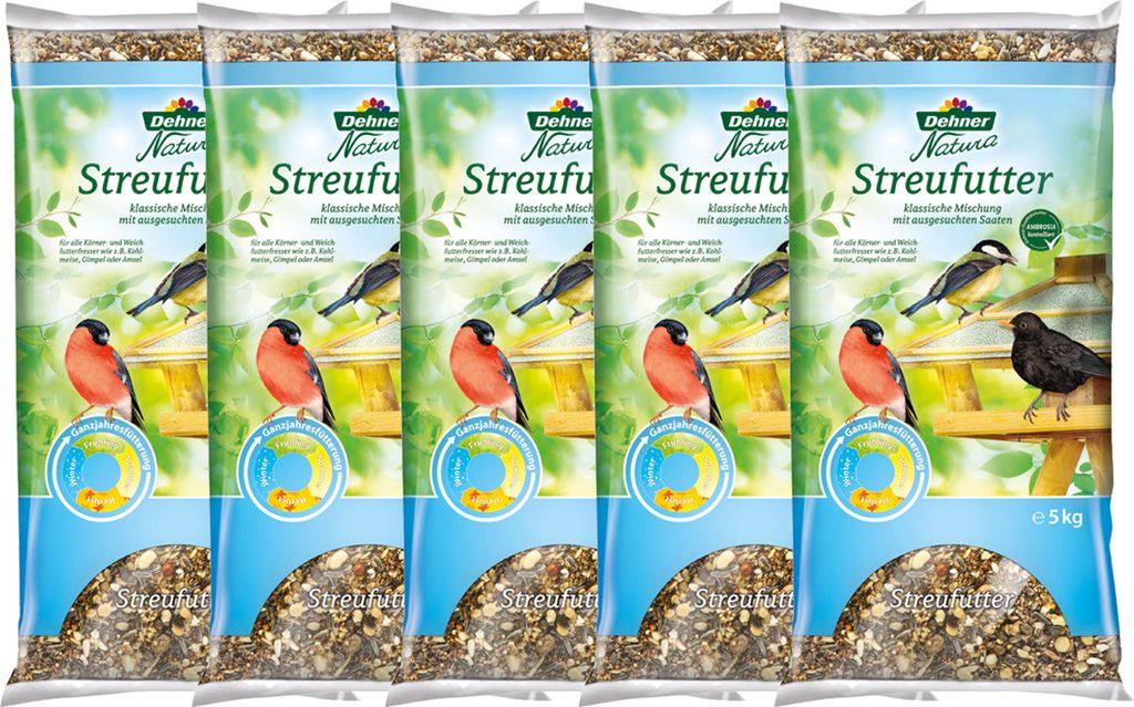 Dehner Natura Premium Wildvogelfutter, Streufutter, Ganzjahresfutter proteinreich / energiereich, hochwertiges Vogelfutter für Wildvögel, 5 x 2.5...