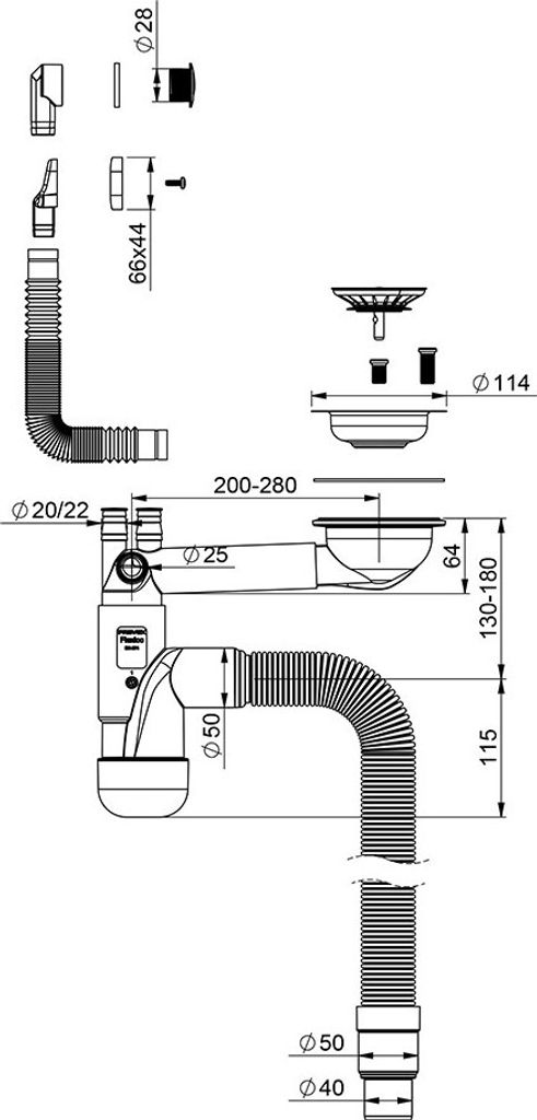 PREVEX Flexloc Siphon, platzsparend, universal, für die Produktbild 5