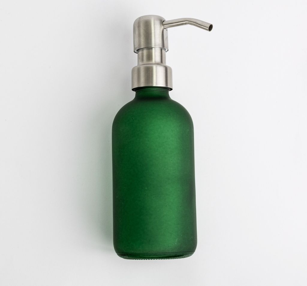 Natural Goods Berlin KLEAN Seifenspender mit Etiketten, hochwertiger & nachfüllbarer Seifenspender für Küche & Bad, matt Grün, Edelstahl Pumpko...