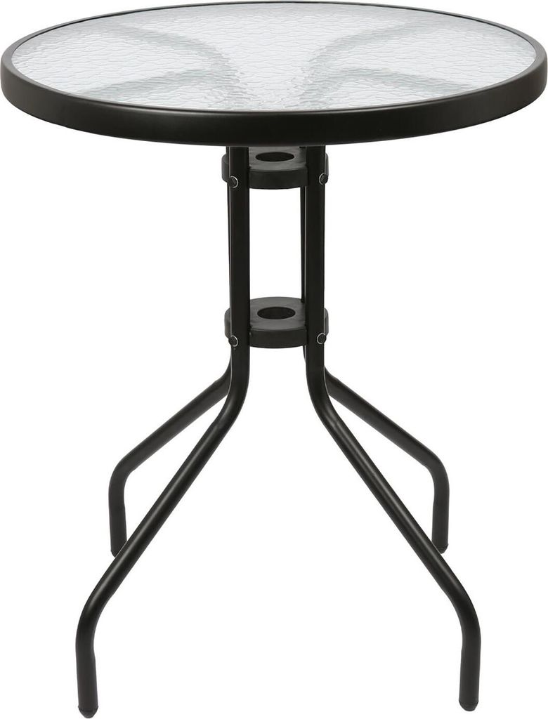 Sussex Runder Garten-Esstisch mit Glasplatte – 60 cm x 70 cm – Schwarz
