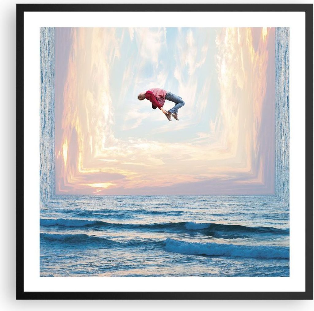 Gerahmtes Poster - Schwarzer Rahmen - Sprung Freiheit Surrealismus - 60x60 cm - Wand Bild - Wanddeko - Wandbilder - Kunstposter - Wandposter - Bild...