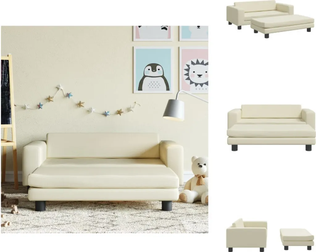 Petit canapé 2 places pour enfant et pouf assorti en cuir synthétique