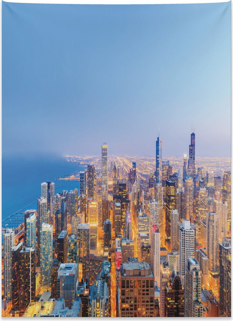 Abakuhaus Chicago Skyline Wandteppich, Pulsierende Stadt aus Weiches Mikrofaser Stoff Kein Verblassen Klare Farben Waschbar, 110 x 150 cm, Mehrfarbig