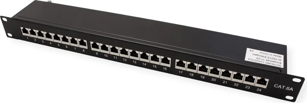 Panneau de Brassage RJ45 24 Ports Blindé Kat6A VALUE 19 Pouces Noir
