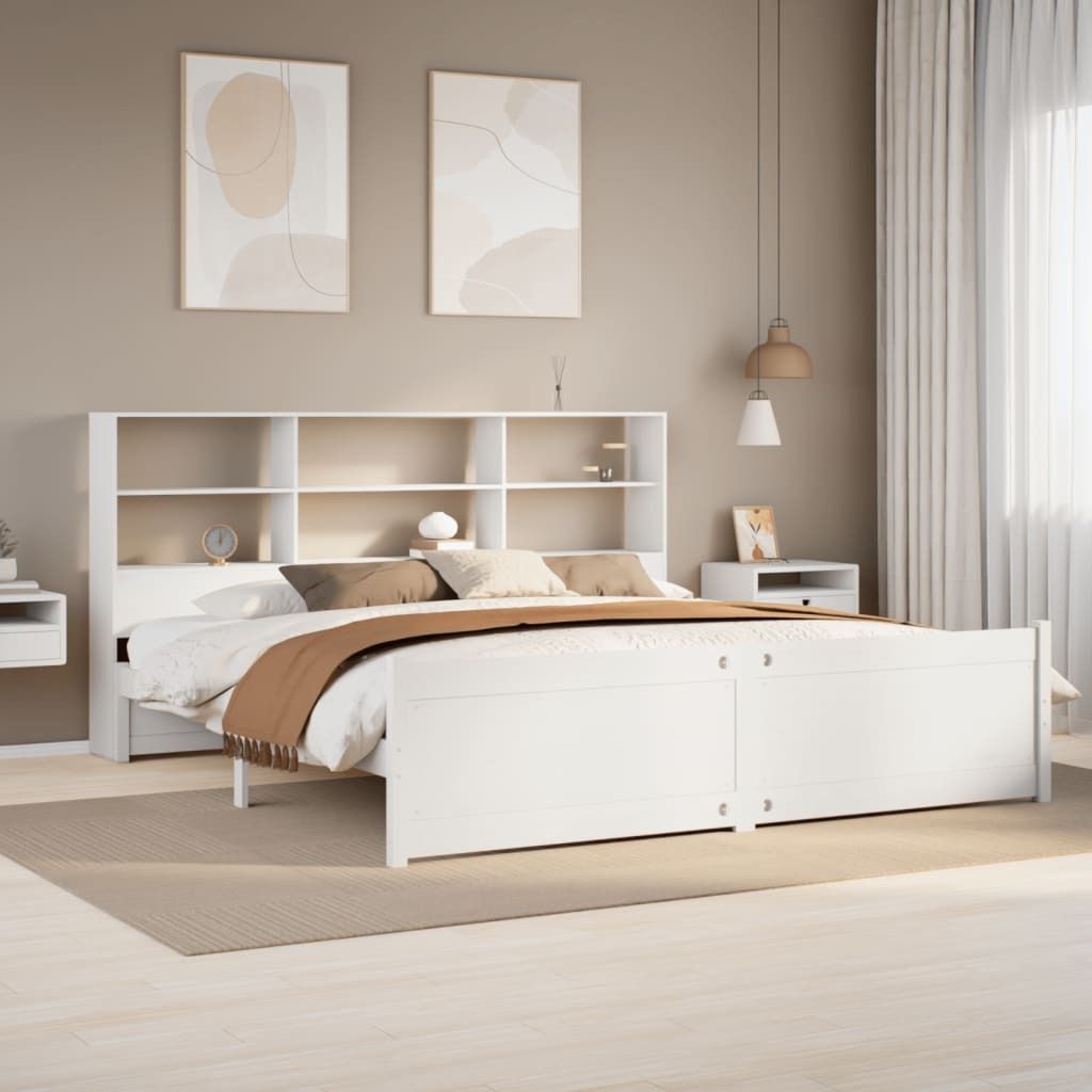 "2026 Promotion" Massivholzbett Schlafzimmer - mit Regal ohne Matratze - Weiß - 180x200 cm - Kiefer - Polsterbett CC17690