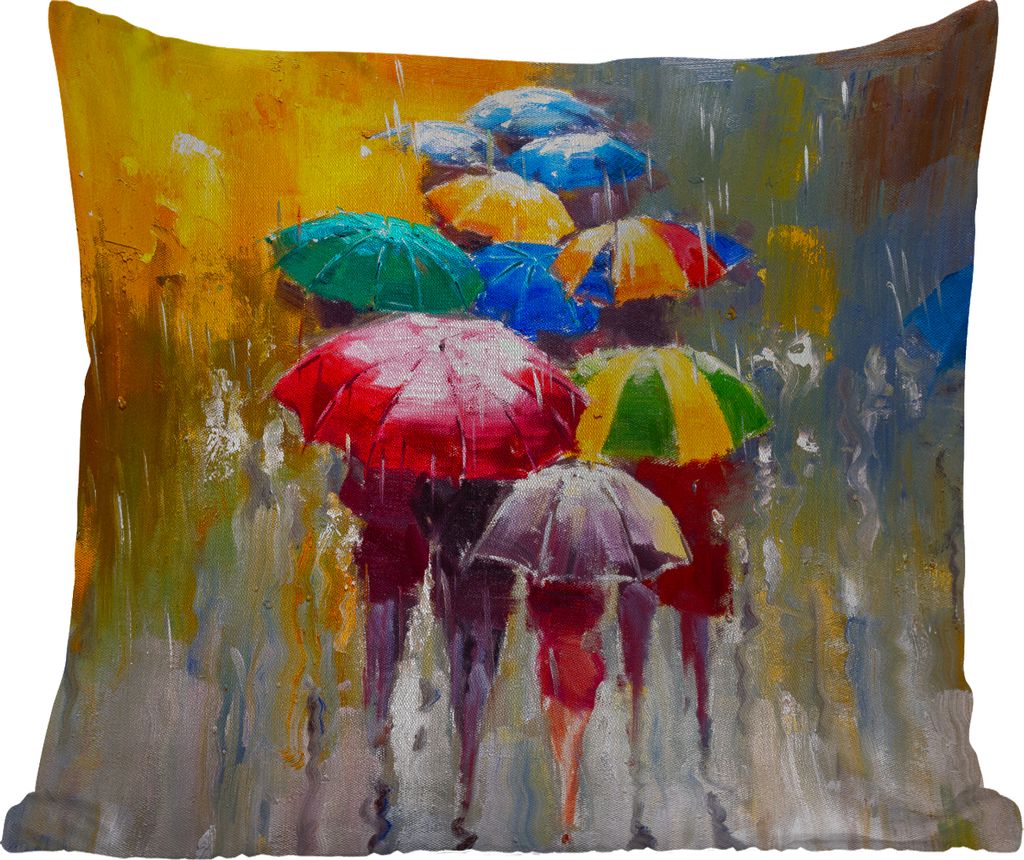 MuchoWow Outdoor Kissen - Gemälde - Regenschirm - Öl - 45x45 cm - Wetterfest - Lounge Kissen - Fotokissen - Dekoratives Kissen