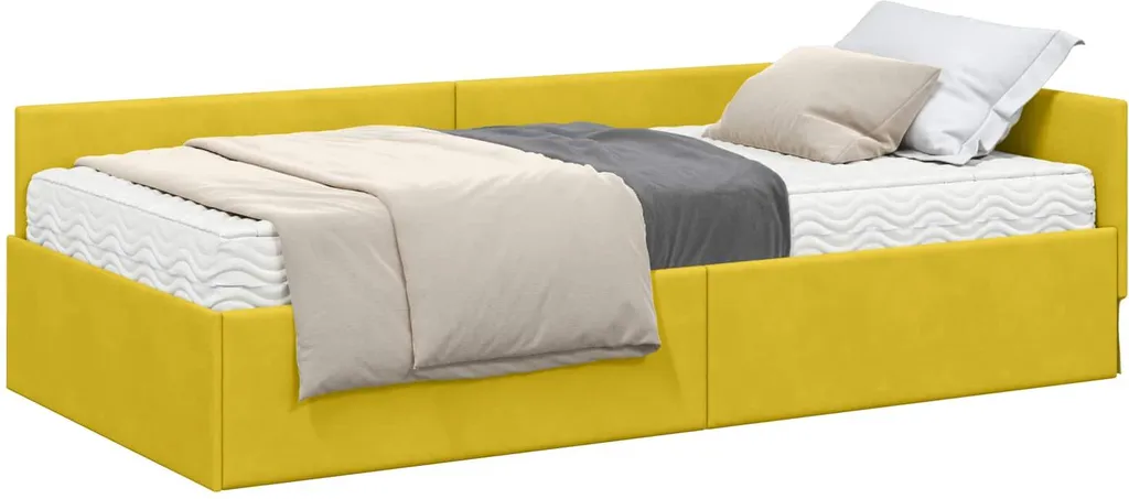 Lit d'angle gain de place en velours vert avec matelas inclus, ensemble