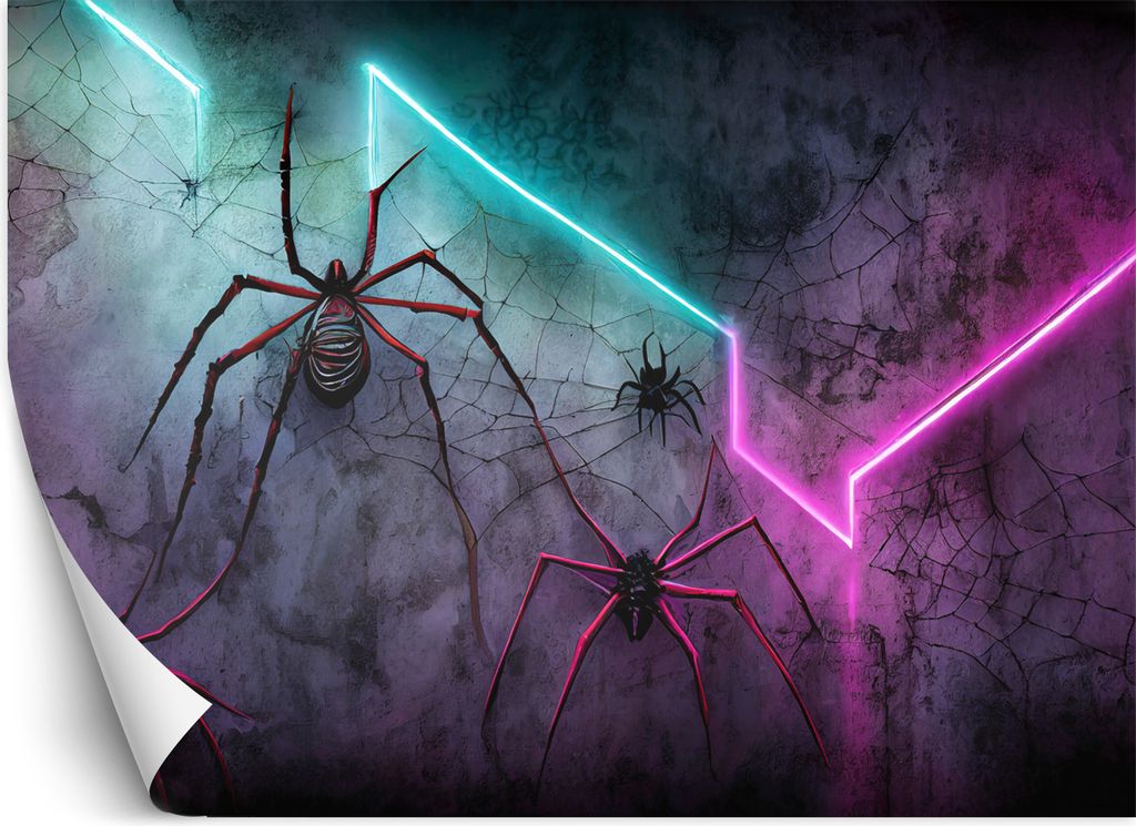 Vlies fototapete Spinne Neon Abstraktion 150x105 cm Feeby Lila inkl. Kleber einfache Montage