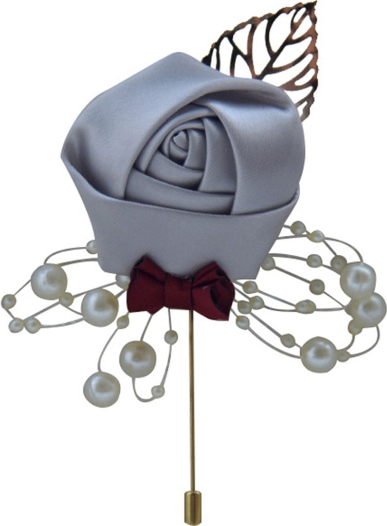 gefälschte Blume Faux Pearl Boutonniere Hochzeitszeremonie Braut Bräutigam Corsage Brosche-Hellgrau