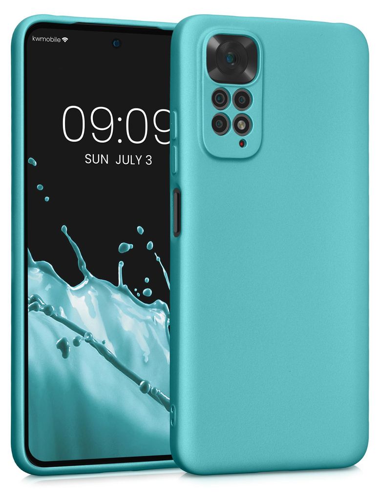 kwmobile Handyhülle für Xiaomi Redmi Note 11 / Note 11S Hülle - weiche Silikon Case metallisch schimmernd - Schutzhülle Cover - Metallic Mintgrün