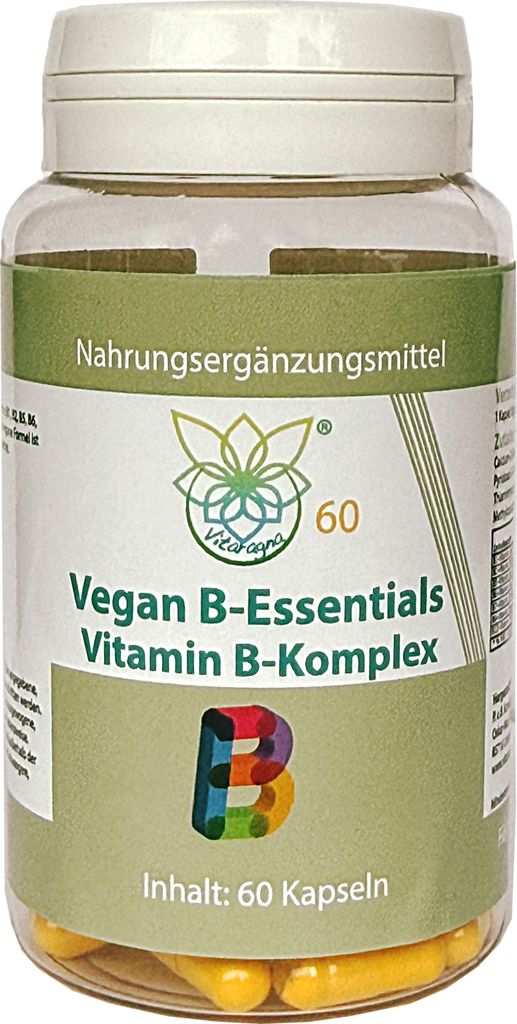 VITARAGNA Veganer Vitamin B-Komplex, 60 Kapseln, Vitamin B12, B1, B5, B6, B7, B9, Hochdosiert, Glutenfrei, Laktosefrei