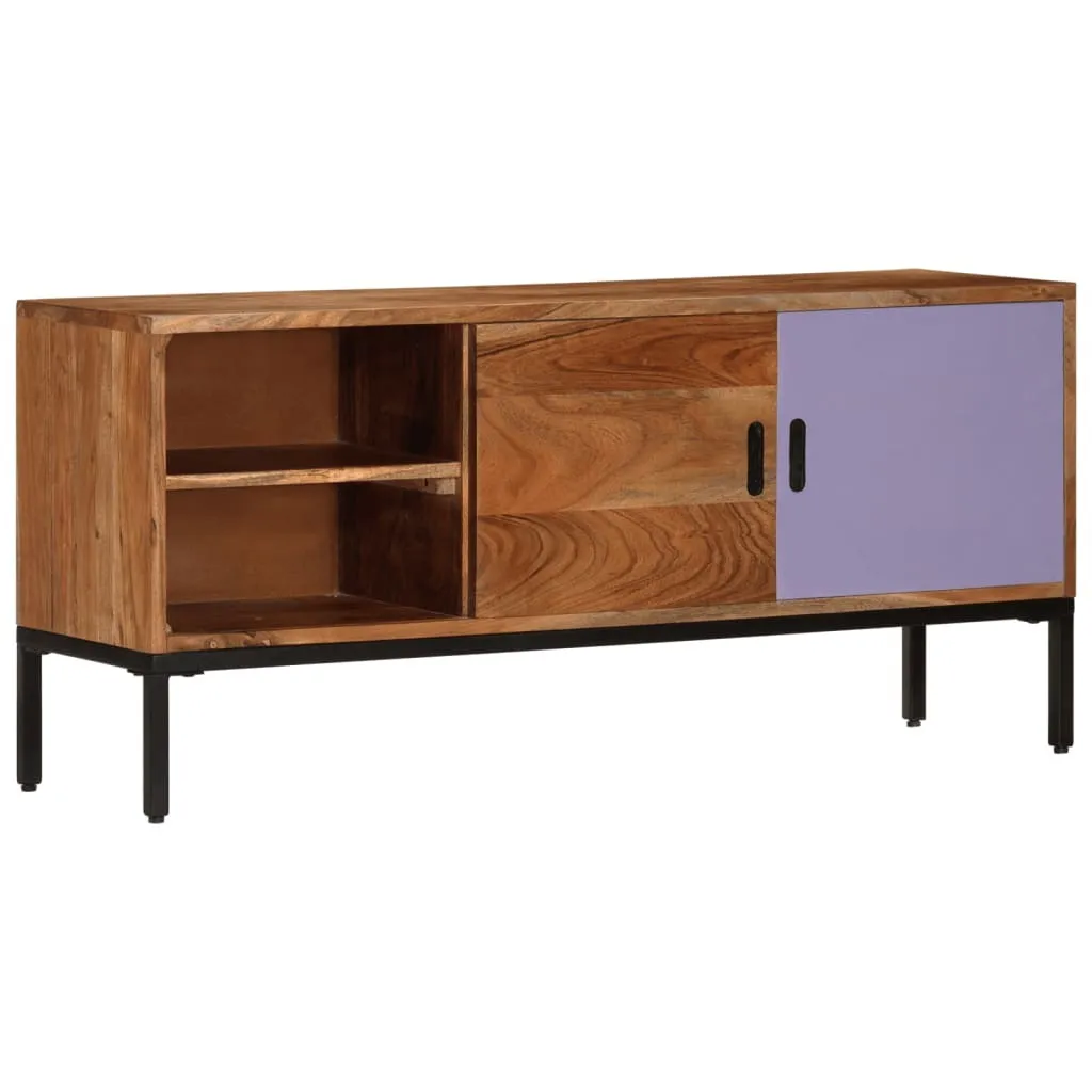 Meuble TV Gain de Place en Bois d'Acacia 110 cm - Rangement Multimédia