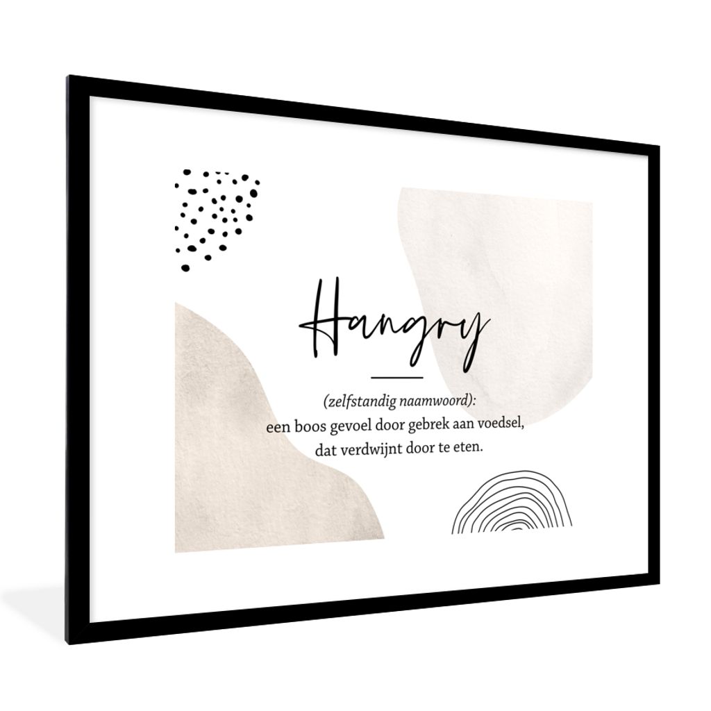 MuchoWow Gerahmtes Poster Hungrig - Sprichwörter - Definition von hungrig - Wörterbuch - Zitate 80x60 cm - Poster mit Schwarzem Bilderrahmen Wa...