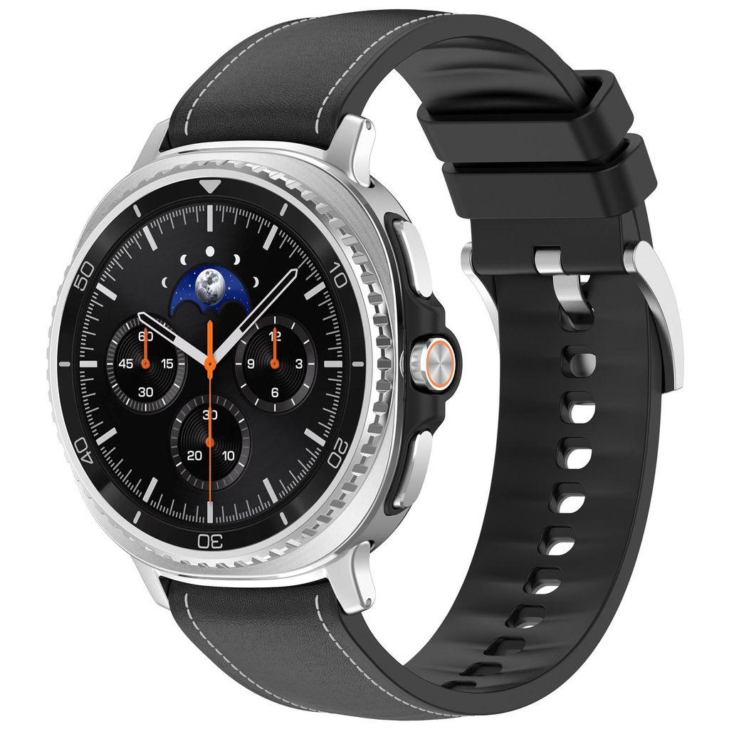 FFO2World Hybrid-Armband aus Silikon & Leder – Kompatibel mit Galaxy Watch 8 (40/44 mm) & Watch 8 Classic 46 mm – Lederfinish – Schwarz