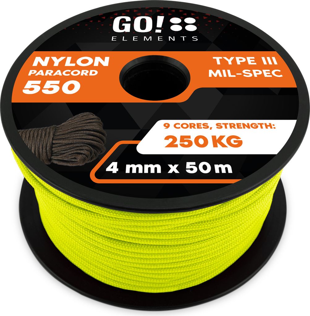 GO!elements 50m Paracord Seil aus reißfester Nylonschnur - 4mm Paracord 550 Typ III Schnur - geeignet als Allzweckseil & Reepschnur - Max. 250kg, ...