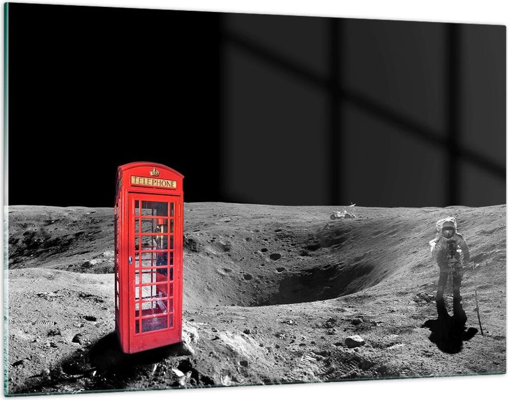 Bilder auf glas - Telefon london Mond Astronaut - 120x80cm - Glasbilder - Wandbilder - Kunstdruck - zum Aufhängen bereit - Wanddekoration aus Glas...