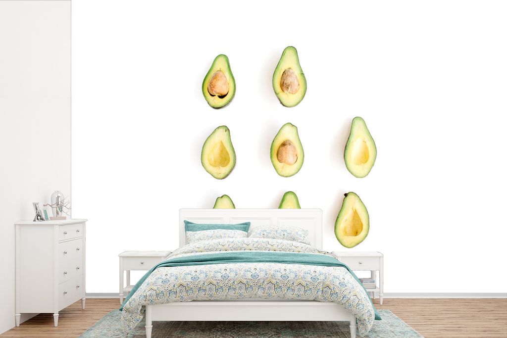 MuchoWow Fototapete für Wohnzimmer oder Schlafzimmer Wandtapete Vinyl Motivtapete Avocado - Grün - Tropisch - 360x240 cm - Vinyl-Tapete