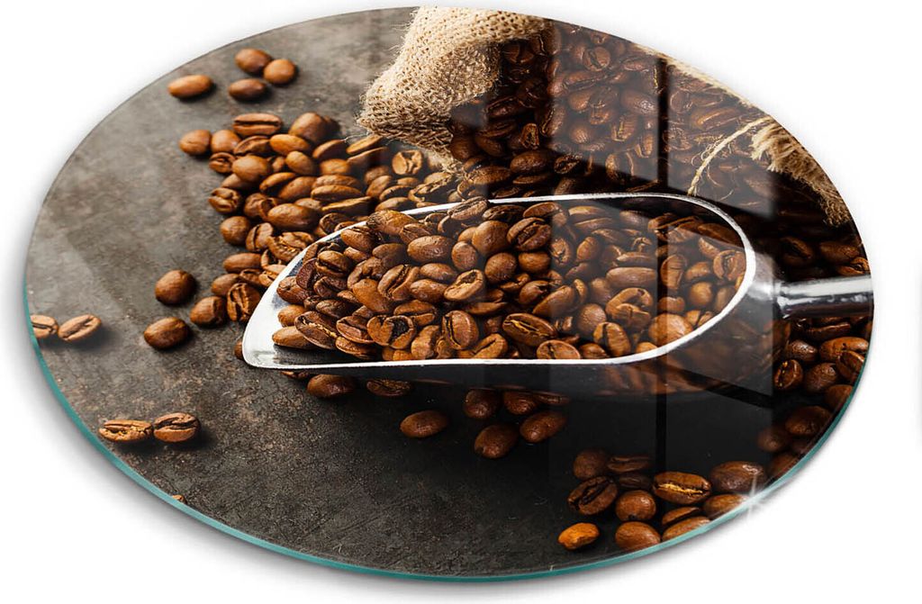 Glasschneideplatte - Herdabdeckplatte - fi40 cm -Schneidebrett - Spritzschutz - Kaffee in Körnern