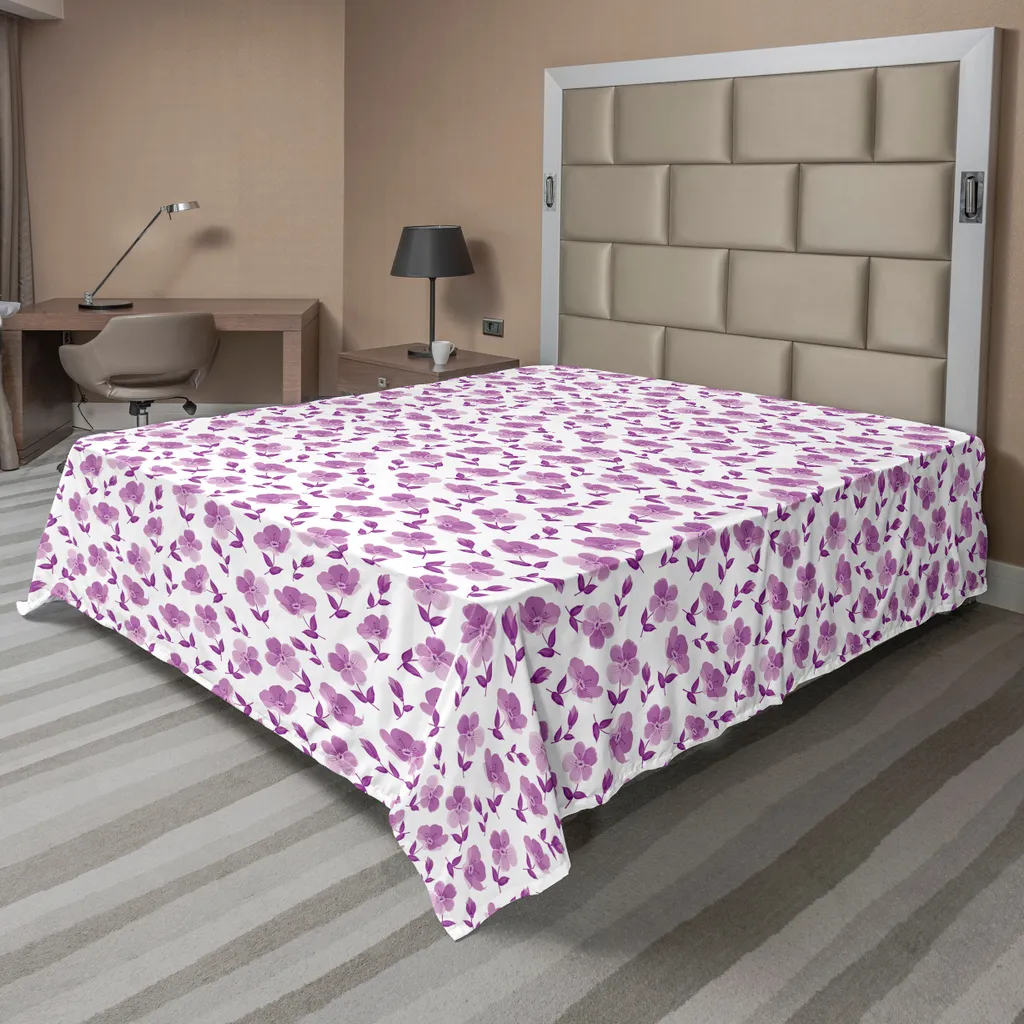 ABAKUHAUS Drap Plat à Fleurs Violet et Blanc, Coton Doux 275x260 cm
