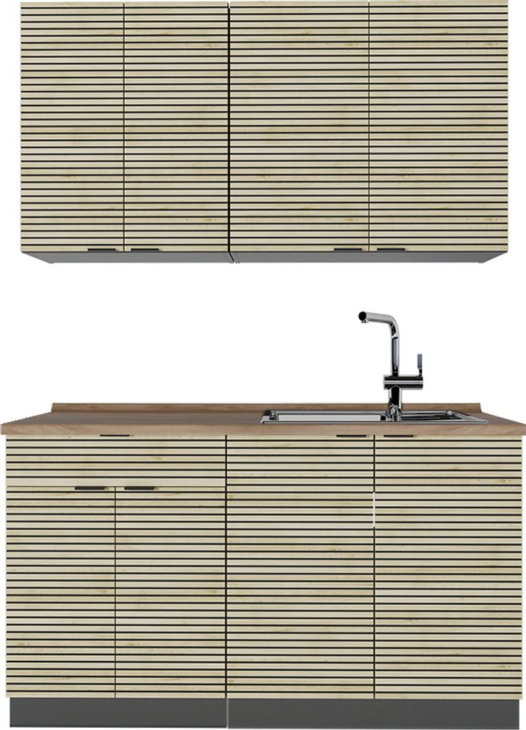 Singleküche Vicco Fame-Line Eiche Paneel/Anthrazit 140 cm , AP Eiche, Model 51479