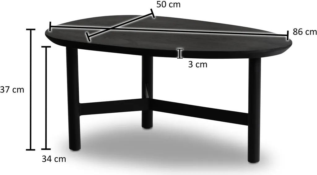 Table basse en manguier massif 86 cm avec structure métal noir robuste