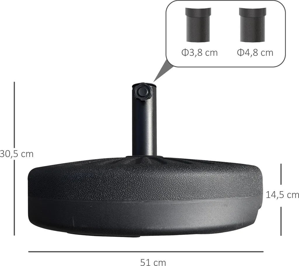 Base de parasol Outsunny robuste 51 cm remplissable sable et eau