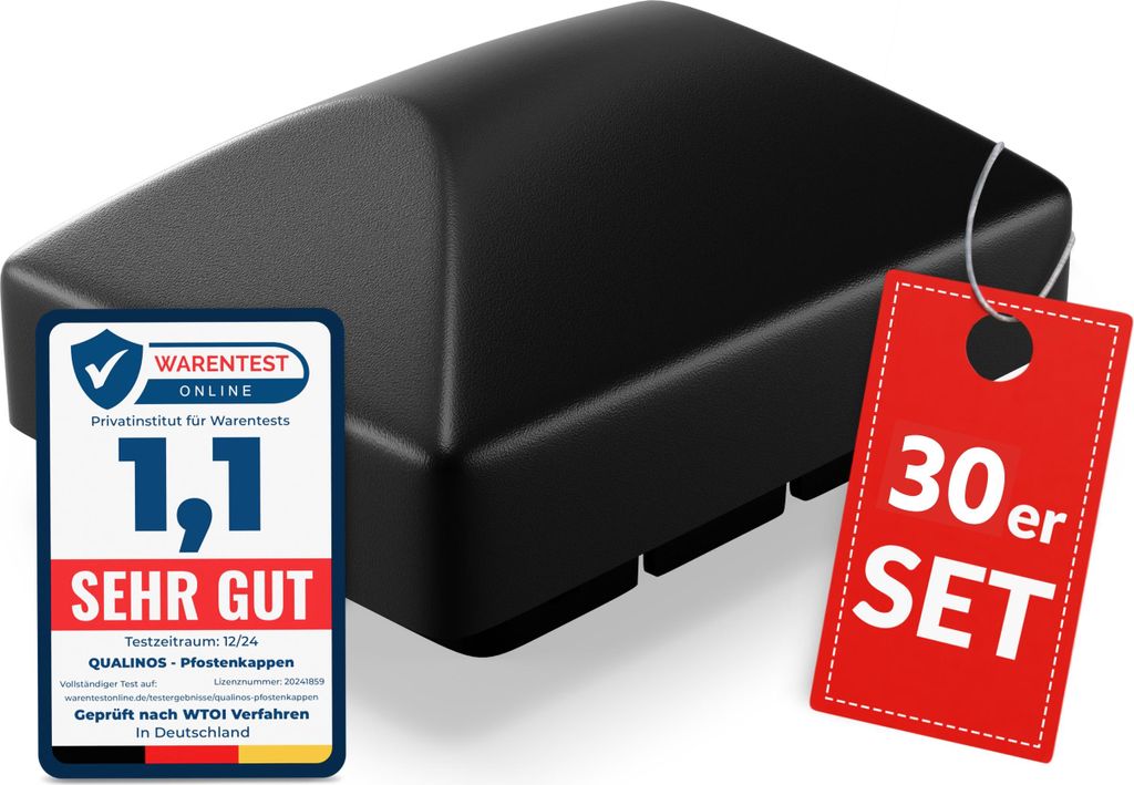 Qualinos Pfostenkappen 60x40 mm mit Runddach Schwarz 9005 (30 Stück) – für Doppelstabmattenzaun