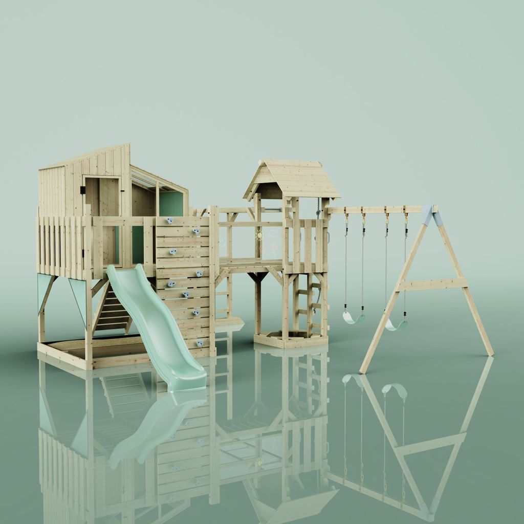 OutdoorToys Spielturm Emma aus Holz in Grün Kinderschaukel