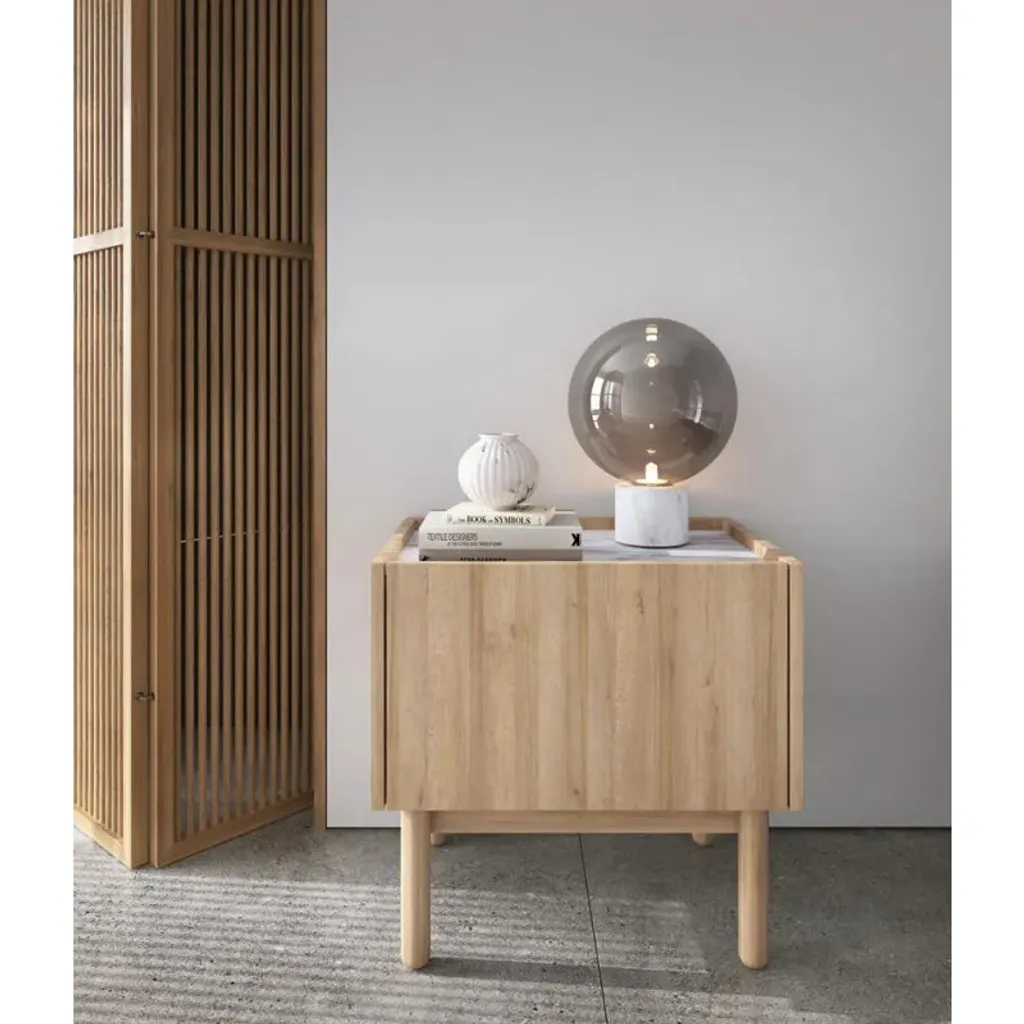Table de chevet ABUA compacte avec tiroir marbre bianco sans encombre