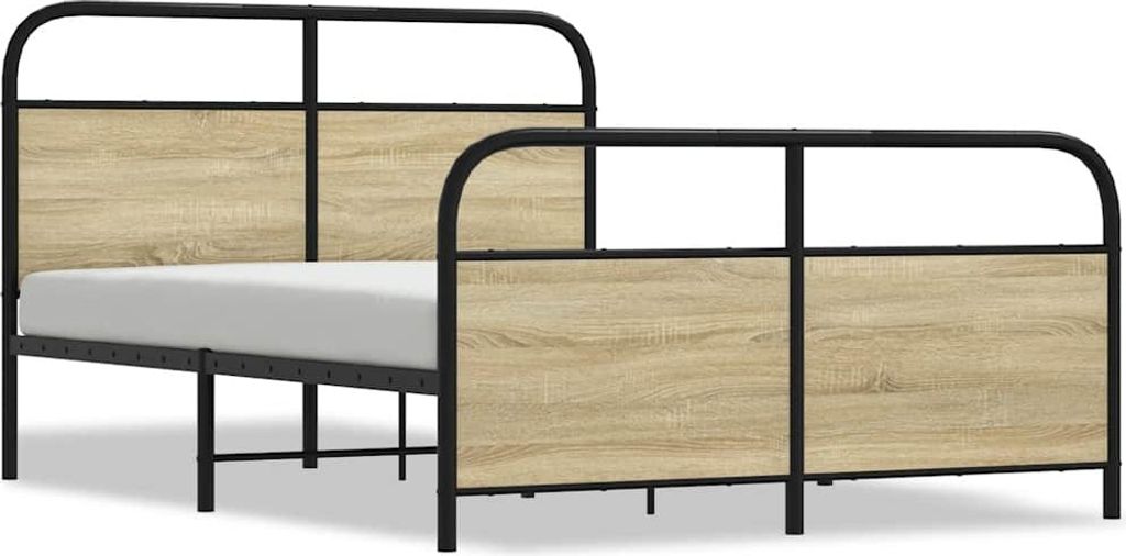 vidaXL Metallbett ohne Matratze Sonoma-Eiche 137x190 cm