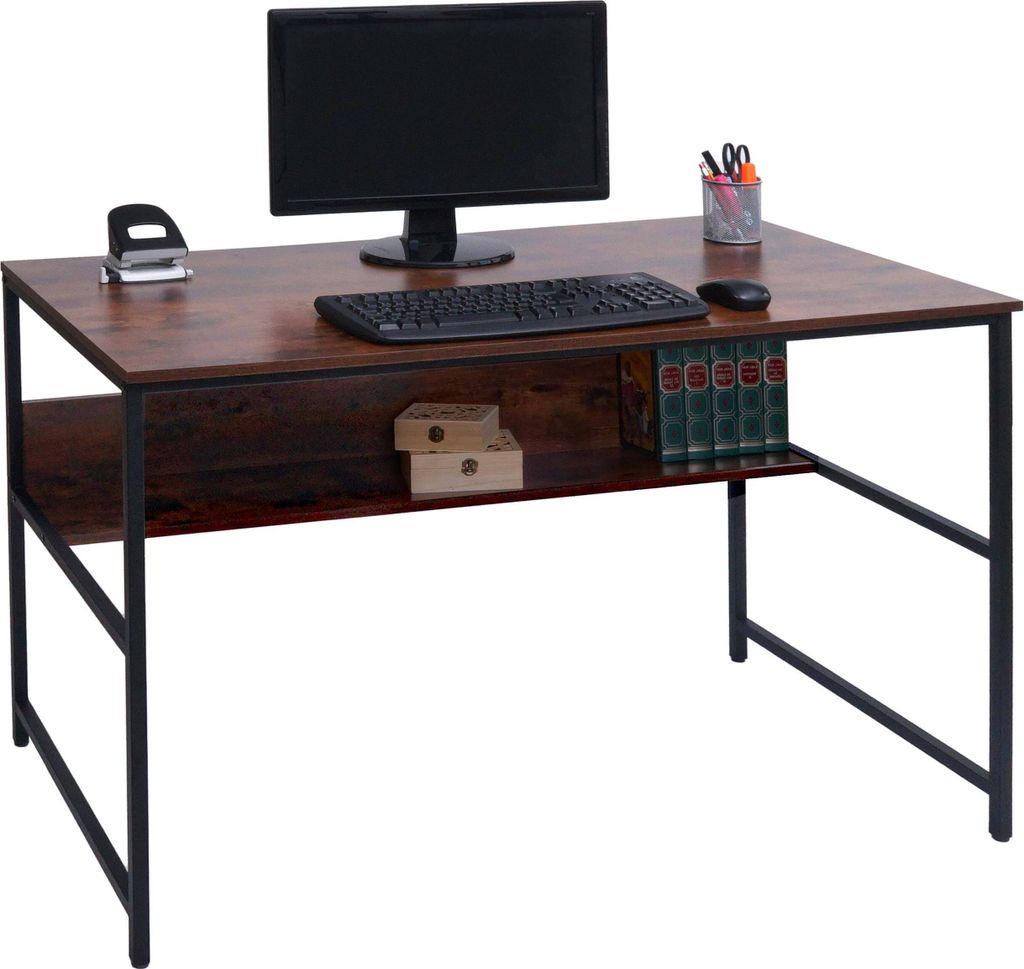 Schreibtisch MCW-K80, Bürotisch Computertisch Arbeitstisch Ablage, Metall MDF 120x60cm braun
